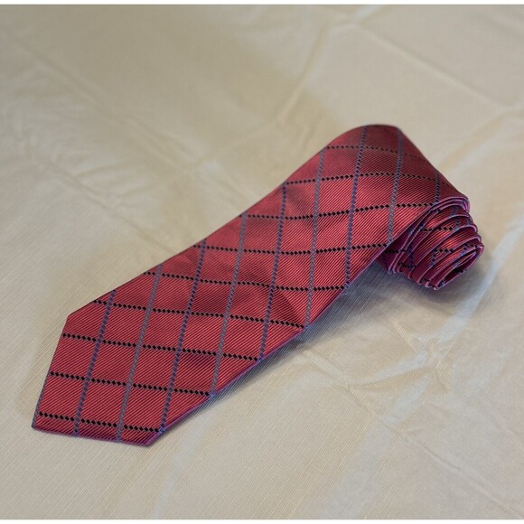 Lee Allison Four In Hands 58" Silk Luxury Tie Pink Blue Cross Hatch New with Tag - Picture 1 of 4
